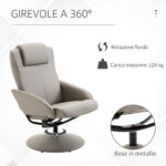 Poltrona Relax Reclinabile con Pouf Poggiapiedi Abbinato e Rivestimento in Finta pelle, 71x78x101cm, Grigia - immagine 6