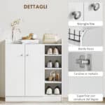 Scarpiera Ingresso con 4 Ripiani Aperti, Scarpiera Armadio Multiuso con Armadietto a 2 Ante e Ripiani Regolabili, Porta Scarpe Salvaspazio per 12 Paia, 83x30x90 cm, Bianco - immagine 6