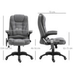 Poltrona da Ufficio Massaggiante Riscaldante con Altezza Regolabile, Schienale Inclinabile, in Tessutto Effetto Lino, Grigia | Aosom Italy - immagine 3