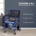 Sedia a Rotelle Bagno con Vaso Rimovibile in Tubi di Ferro e PVC 87 x 57 x 92cm - immagine 4