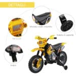 Moto Elettrica per Bambini 3 anni e Più, Moto Cross Elettrica con Rotelle, Batteria 6V Velocità 2,5km/h, 102 x 53 x 66cm, Giallo - immagine 8