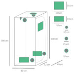 Tenda Idroponica in Oxford 6D con 5 Prese d'Aria Regolabili e Finestra, Serra Idroponica per Coltivazione con Foro per Cavi da Interno, 80x80x160 cm, Nero - immagine 3