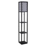 Lampada da Terra 2 in 1 Salvaspazio con 3 Ripiani, Lampada Moderna da Salotto, Soggiorno e Ufficio, Attacco E27, 26 x 26 x 160 cm, Nero Bianco