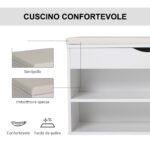 Panca Scarpiera, Mobile Portascarpe Salvaspazio con Sedile Imbottito Ribaltabile da Ingresso Legno, 80x30x47cm, Bianco - immagine 6