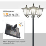 Lampada da Giardino Solare 3 LED Lampada da Terra Esterno Classico IP44, 51,5x47x182,5cm - immagine 6