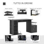 Scrivania per Computer Moderna con Cassetti, Ripiani e Tastiera Estraibile, Scrivania da Ufficio per Casa in Legno Nero 152x60x88cm - immagine 4
