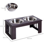 Ciotole Rialzate per Cani Taglia Media, Supporto Portaciotole in MDF con 2 Ciotole in Acciaio Inox per Cibo e Acqua, Caffè Scuro - immagine 3