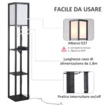 Lampada da Terra Moderna, Lampadina Illuminazione Interna Salvaspazio con Ripiani da Soggiorno Cotone, MDF 26 x 26 x 160 cm Nero e Bianco - immagine 6