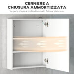 Armadietto Pensile da Bagno con 1 Anta, Specchio e Luci a LED | 2 Ripiani Interni | MDF Bianco (60 x 50 x 15cm) - immagine 7