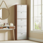 Scarpiera Slim a 5 Livelli con 2 Ripiani per Livello, in MDF, 60x28x189 cm, Bianco e Marrone - immagine 8