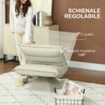 Poltrona in Tessuto Imbottita Girevole a 360° e Reclinabile a 3 Livelli 62x70x95cm, Beige - immagine 4