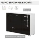 Mobiletto con 3 ante e 2 cassetti Nero Lucido, Antigraffio 106 x 35 x 76 - immagine 4