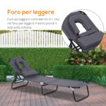 Sedia Sdraio da Esterno Pieghevole con Foro per il Viso e Cuscini, Lettino Prendisole da Giardino, Spiaggia e Campeggio, Grigio - immagine 5
