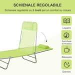 Lettino Prendisole Pieghevole con Schienale Reclinabile e Cuscino, 182x56x24,5cm - immagine 4