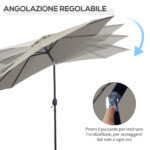 Ombrellone da Giardino 3x2,50 m Inclinabile, con Manovella e Palo Smontabile Grigio Chiaro - immagine 4