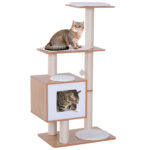 Tiragraffi Gatto Altezza 120cm con Cuccia Piattaforme e Giochi Sisal, MDF 71,5x49,5x120cm legno, bianco