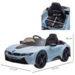 Macchina Elettrica per Bambini 3-8 anni Licenza BMW I8 Coupé con Telecomando e 2 Porte, 115x72,5x46 cm, Blu - immagine 3