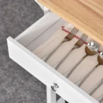 Carrello da Cucina Salvaspazio in MDF con Piano di Lavoro in Legno di Gomma, Cassetto, Armadietto, 3 Mensole, Ripiani Regolabili, Porta Strofinacci e Ruote Girevole, 66x39,5x86,5cm, Bianco - immagine 4