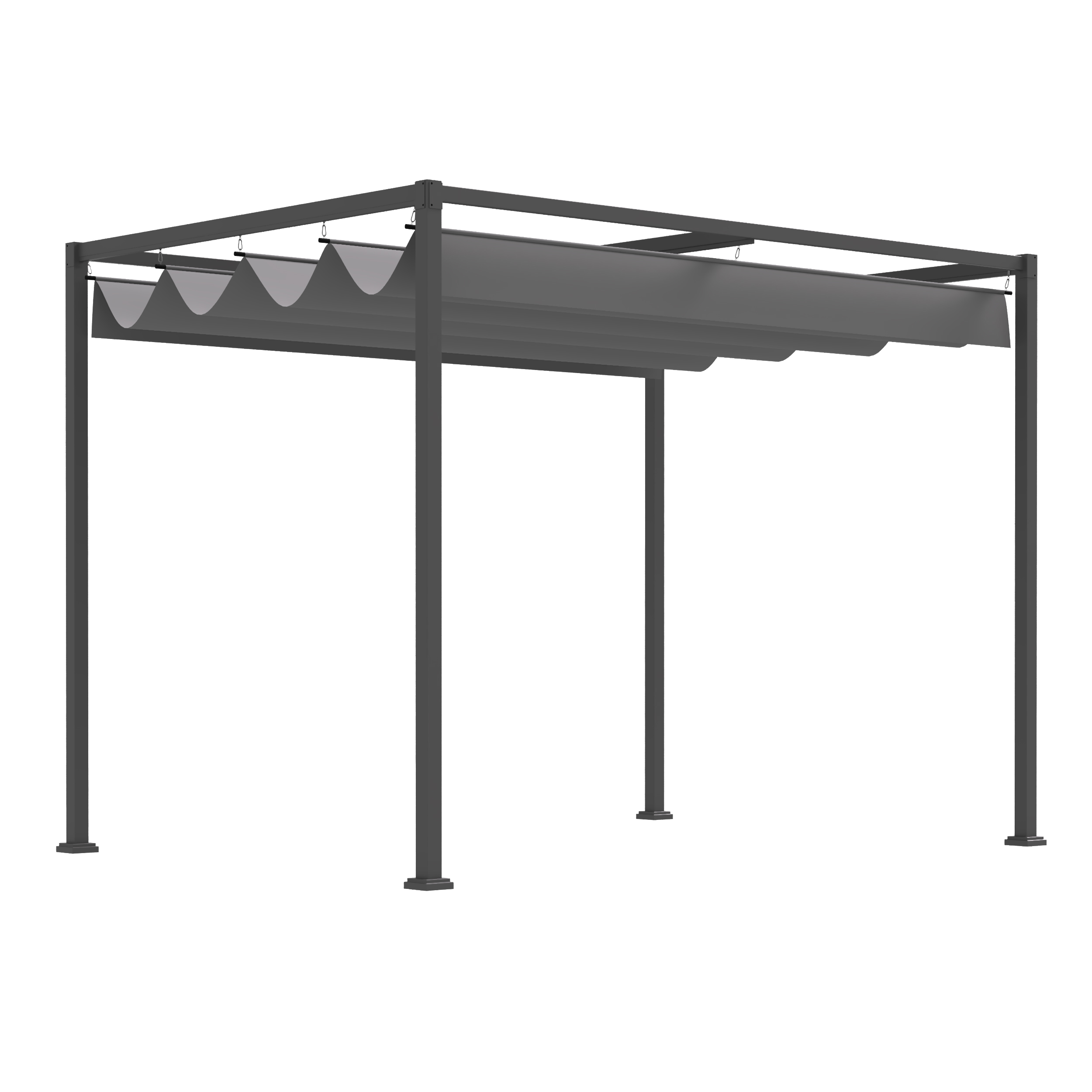 GRQ67419495f8feab.jpg Gazebo Pergola da Giardino 3x2m con Telo Scorrevole in Metallo e Poliestere, Grigio e Nero - immagine 1