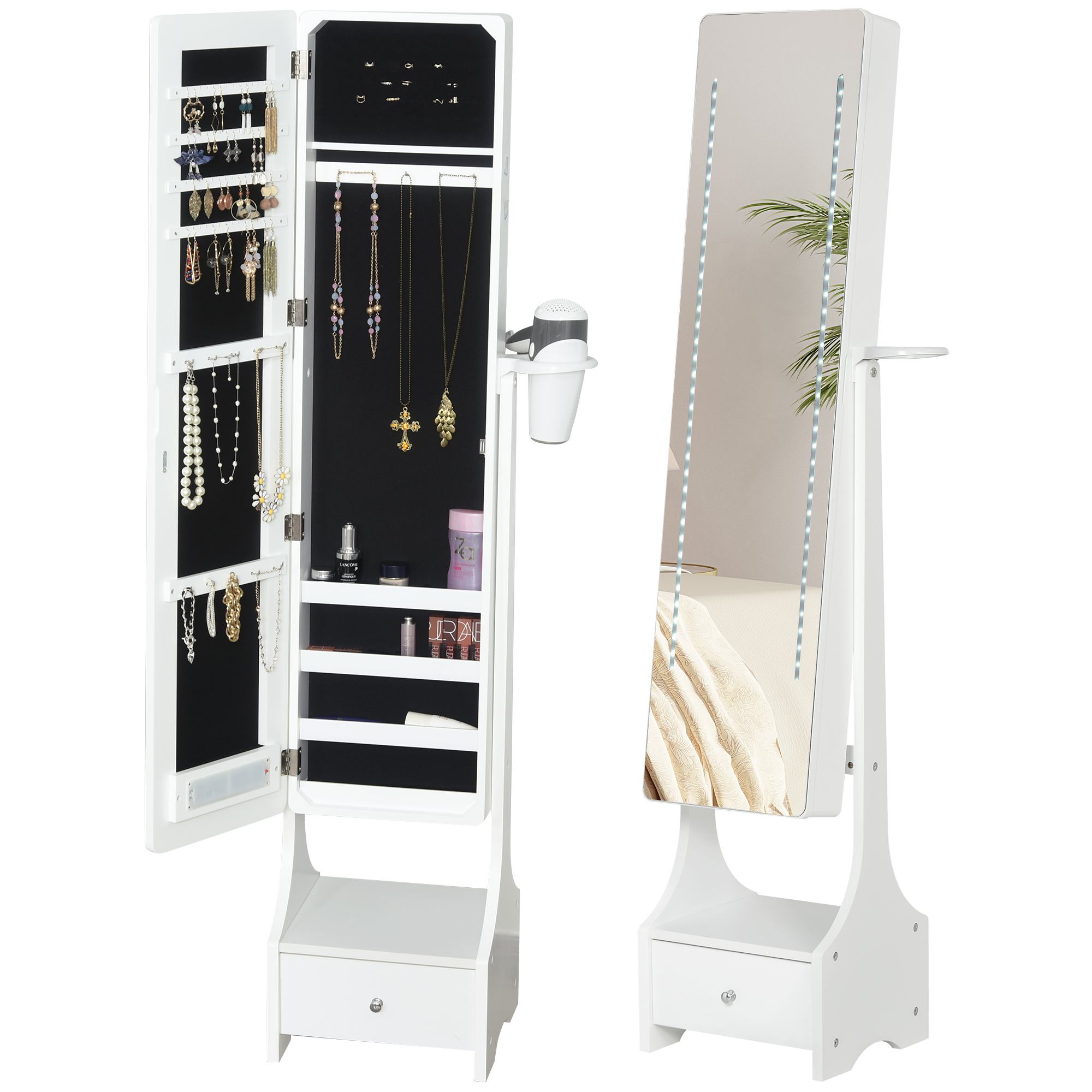 Gkif0119495d64b9a.jpg Armadio Portagioie con Specchio e Luci a LED Regolabili con Interruttore Touch, per Bracciali, Orecchini e Anelli - immagine 1