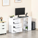Scrivania Porta PC con 3 Cassetti e 3 Ripiani, Scrivania per Camera e Ufficio in Legno 120x49x72cm Bianco - immagine 2