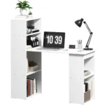 Scrivania Computer con Libreria Salvaspazio, Tavolo da Pranzo per Ufficio e Studio, 120x55x120 cm, Bianco