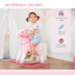 Cavallo a Dondolo in Legno con Suono Animale Regalo Giocattolo per i Bambini, 74 x 28 x 65 cm, Rosa - immagine 4