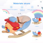 Cavallo a Dondolo a Forma di Aeroplano per Bambini di Età Superiore a 18 Mesi, Cacalluccio a Dondolo con Musica Incorporata in Legno Alamo, Max:60kg 60x33x45cm - immagine 6