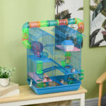 Gabbia per Criceti e Roditori a 5 Piani, Gabbietta per Criceti con Tubi Colorati, Ruota, Casetta e Accessori Inclusi, 47x30x59 cm, Blu - immagine 2
