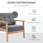 Poltrona Stile Scandinavo Imbottita e Trapuntata a Bottoni in Tessuto e Legno, 64,5x70x74cm, Grigio - immagine 4
