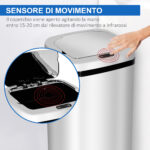 Cestino Spazzatura da 50L con Sensore, Pattumiera Intelligente con Apertura e Chiusura Automatica, Bidone per Rifiuti in Acciaio, 33x25x84 cm, Argento - immagine 5