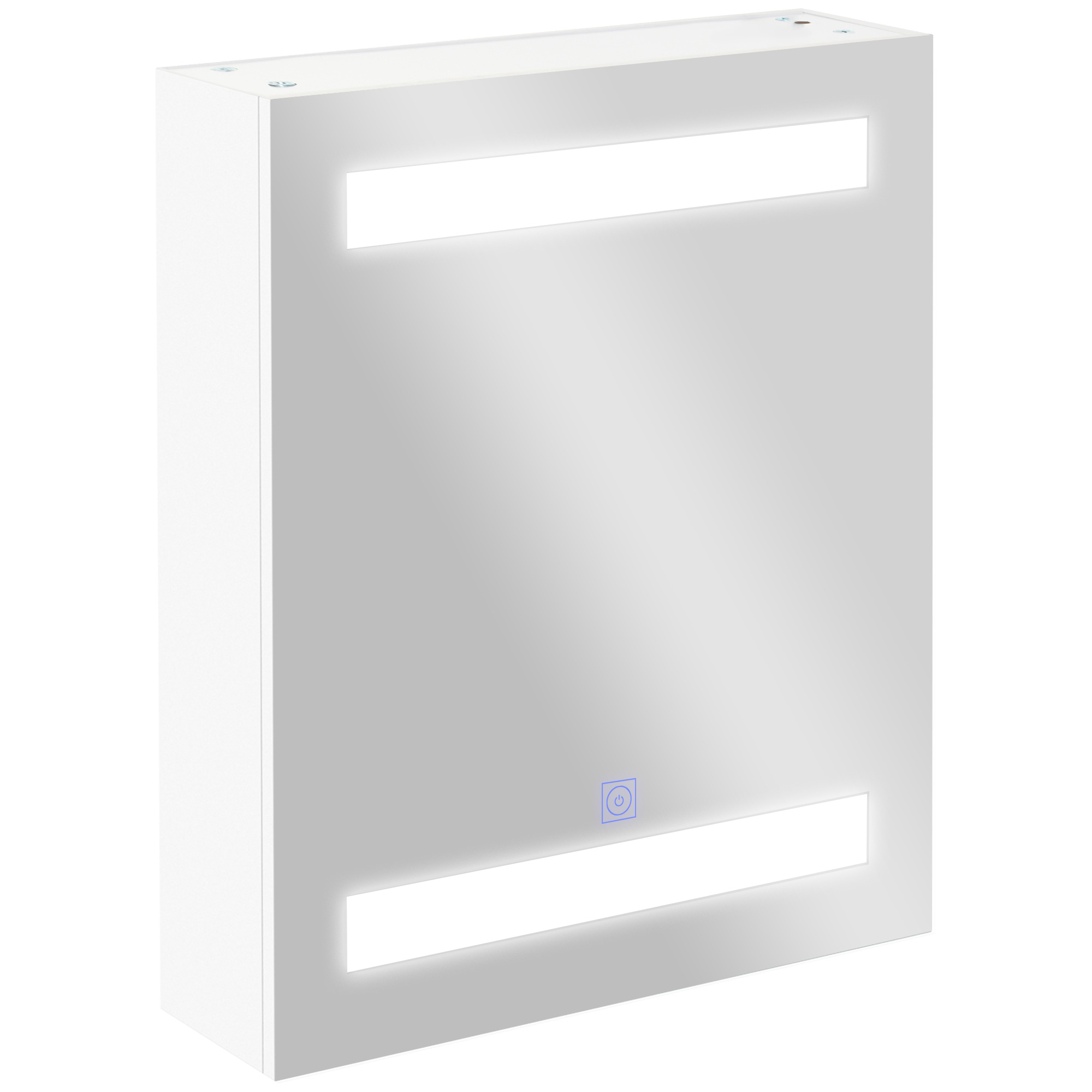 KFjfe01999a2e381b.jpg Armadietto Pensile da Bagno con 1 Anta, Specchio e Luci a LED | 2 Ripiani Interni | MDF Bianco (60 x 50 x 15cm) - immagine 1