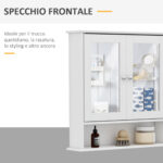 Mobiletto Armadietto a Muro con Specchio da Bagno Cucina in MDF 56 x 13 x 58cm Bianco - immagine 6