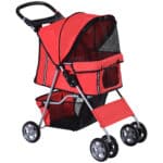 Passeggino per Cani Pieghevole in Tessuto con Cestino e Portabicchieri, 75x45x97cm - Rosso
