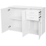 Credenza Soggiorno con 3 Armadietti e 2 Cassetti, Madia Soggiorno Moderna Salvaspazio con Ripiano Regolabile in Legno, 106x35x76 cm, Bianco - immagine 4