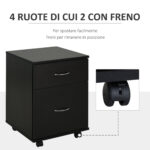 Cassettiera Ufficio e Casa 2 Cassetti e Ruote con Freno in Legno Nero - immagine 5