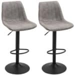 Sgabelli Alti da Bar con Schienale e Poggiapiedi, Set 2 Base Rotonda in Metallo e Altezza Regolabile, in Microfibra, Grigio | Aosom Italy