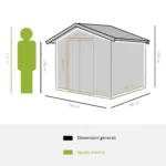 Casetta da Giardino Porta Utensili in Lamiera di Acciaio, Capanno da Giardino in Acciaio con Base e Porte Scorrevoli, 258x206x178cm, Verde - immagine 9
