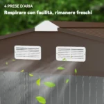 Capanno per Attrezzi 4,9m² con Fondazione, 4 Prese d'Aria e 2 Porte Scorrevoli in Acciaio, 277x195x192cm, Giallo - immagine 9