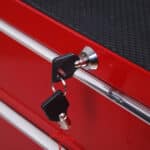 Carrello Porta Utensili con 5 Cassetti, Serratura, 2 Chiavi e Manubrio Parete Smontabile 2 Ruote con Freno in Lamiera d'Acciaio EVA Rosso 67,5x33x77cm - immagine 9