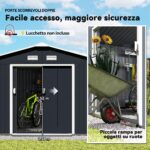 Casetta da Giardino 12,4m² con Fondazione, 4 Prese d'Aria e 2 Porte Scorrevoli, Capanno Porta Attrezzi in Lamiera d'Acciaio, 340x386x2 cm, Giallo - immagine 5