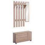 Set Arredo Guardaroba 3 in 1 con Specchio e Scarpiera da Ingresso Pannello Truciolare 90 x 21,5 x 116cm Quercia