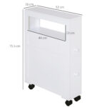 Mobiletto da Bagno 2 Cassetti Salvaspazio con 4 Ruote Legno 16x52x71,5cm Bianco - immagine 3