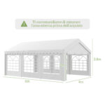Tendone per Feste 6x4m con Pareti Rimovibili, Porte e 6 Finestre, Bianco - immagine 3