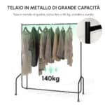 Rella Appendiabiti Attaccapanni in Metallo, Stand per Vestiti con Rotelle, Nero, 150x60x170cm - immagine 4