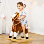 Cavallo a Dondolo in Legno con Suono Animale Regalo Giocattolo per i Bambini, 74 x 28 x 65 cm, Marrone - immagine 2