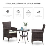 Set Mobili da Giardino Rattan Set Arredamento Giardino 3pz Tavolo con 2 Sedie con Cuscini Marrone - immagine 4
