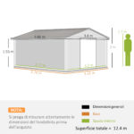 Casetta da Giardino 12,4m² con Fondazione, 4 Prese d'Aria e 2 Porte Scorrevoli, Capanno Porta Attrezzi in Lamiera d'Acciaio, 340x386x2 cm, Giallo - immagine 3