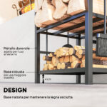 Potalegna per Camino in Acciaio, Scaffale per legna da ardere con Set Attrezzi, con Paletta, Scopa, Attizzatoio e Pinza, Nero | Aosom Italy - immagine 6