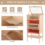 Gabbia per Criceti Roditori Porcellini d'India in Legno Massello Tetto Apribile 4 Ripiani Collegati con Rampe 60x40x120cm - immagine 5